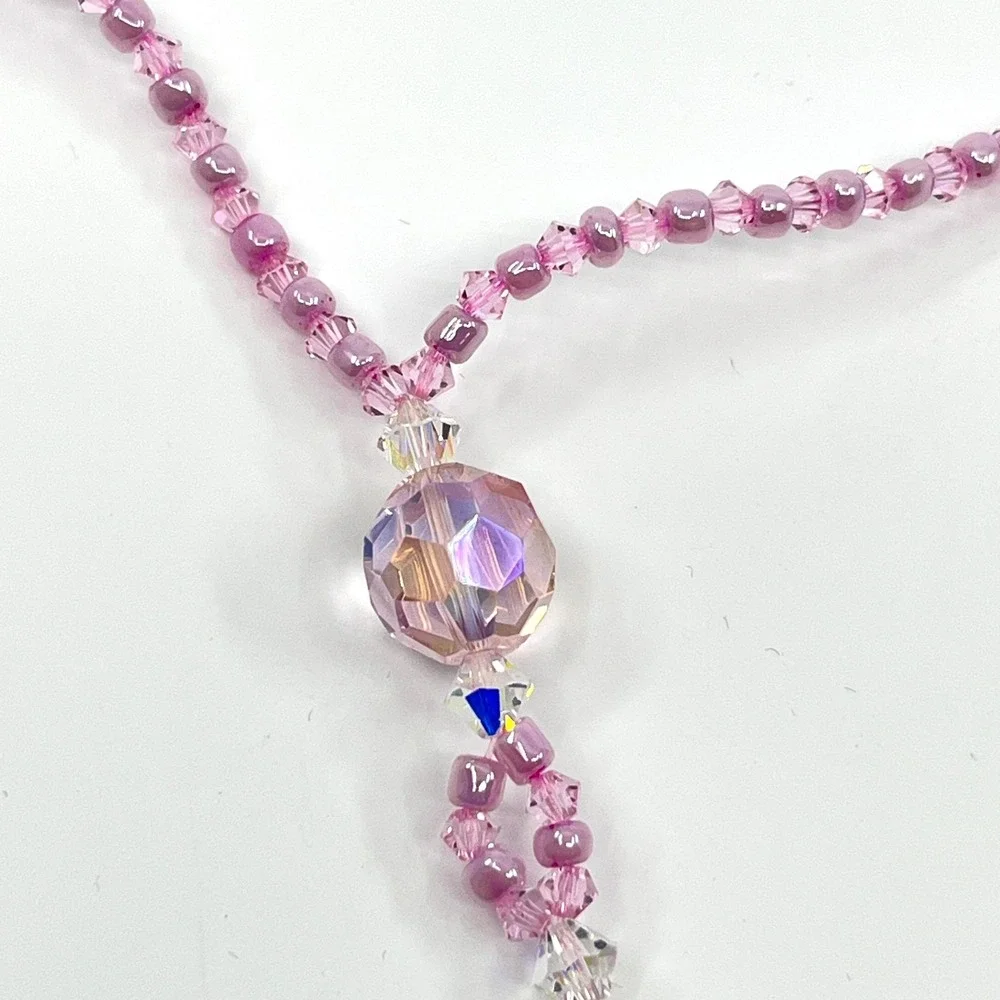 Vintage Y2K Pink Crystal Beaded‎ Lanyard Necklace ID Badge Holder Retro Boho